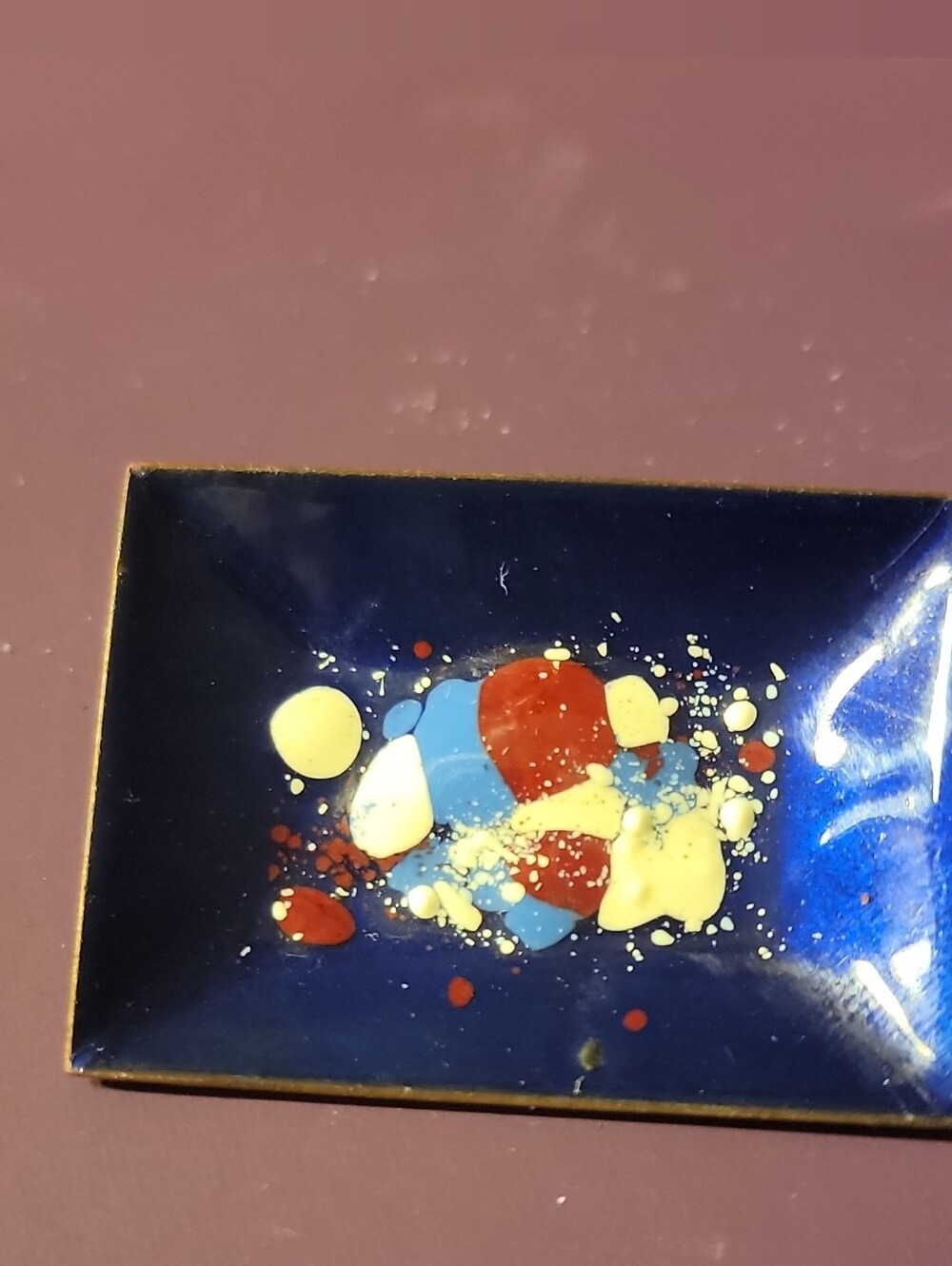 Decorative Navy Blue Abstract Glass Trinket Dish - Multicolor Splash